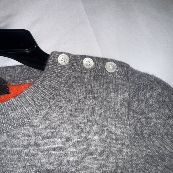 J. CREW Women’s Gray Orange Wool Cashmere Elbow Patch Crew Neck Sweater Sz M - Picture 3 of 10